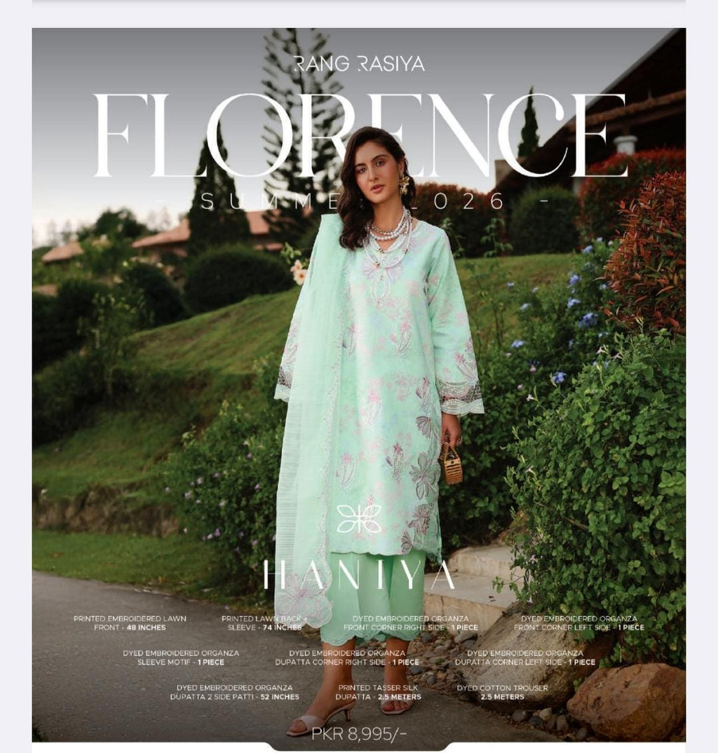 Rangrasiya - Florence Luxury Embroidered Unstitched 3PC Collection