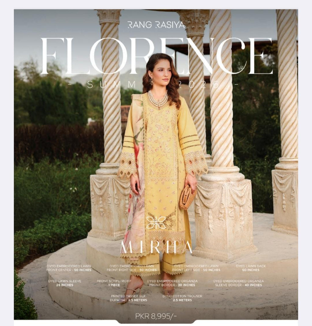 Rangrasiya - Florence Luxury Embroidered Unstitched 3PC Collection