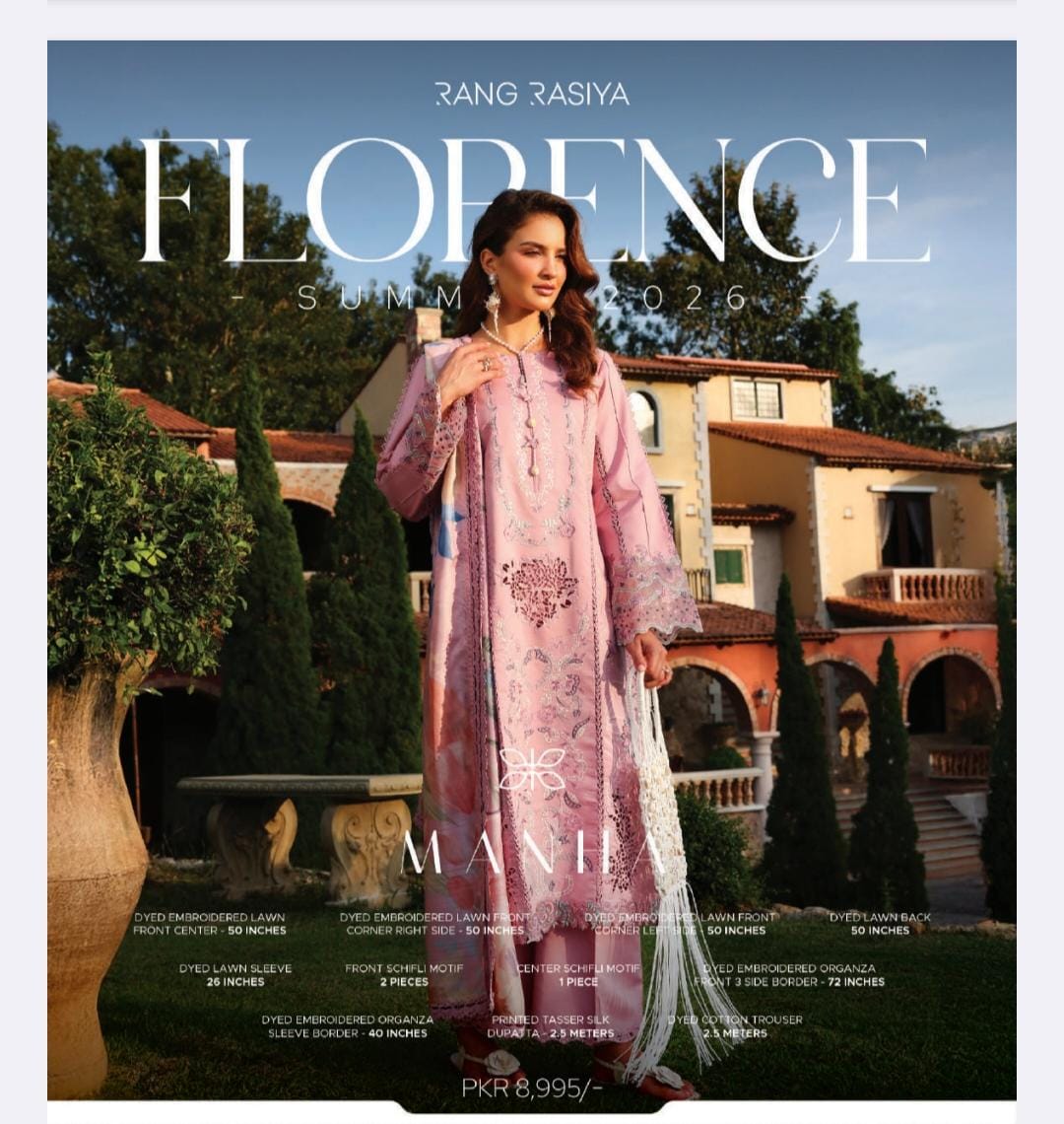 Rangrasiya - Florence Luxury Embroidered Unstitched 3PC Collection