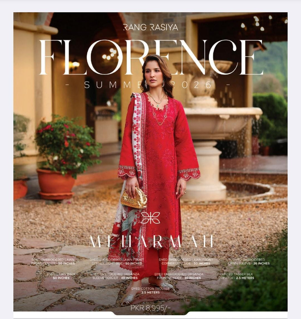 Rangrasiya - Florence Luxury Embroidered Unstitched 3PC Collection
