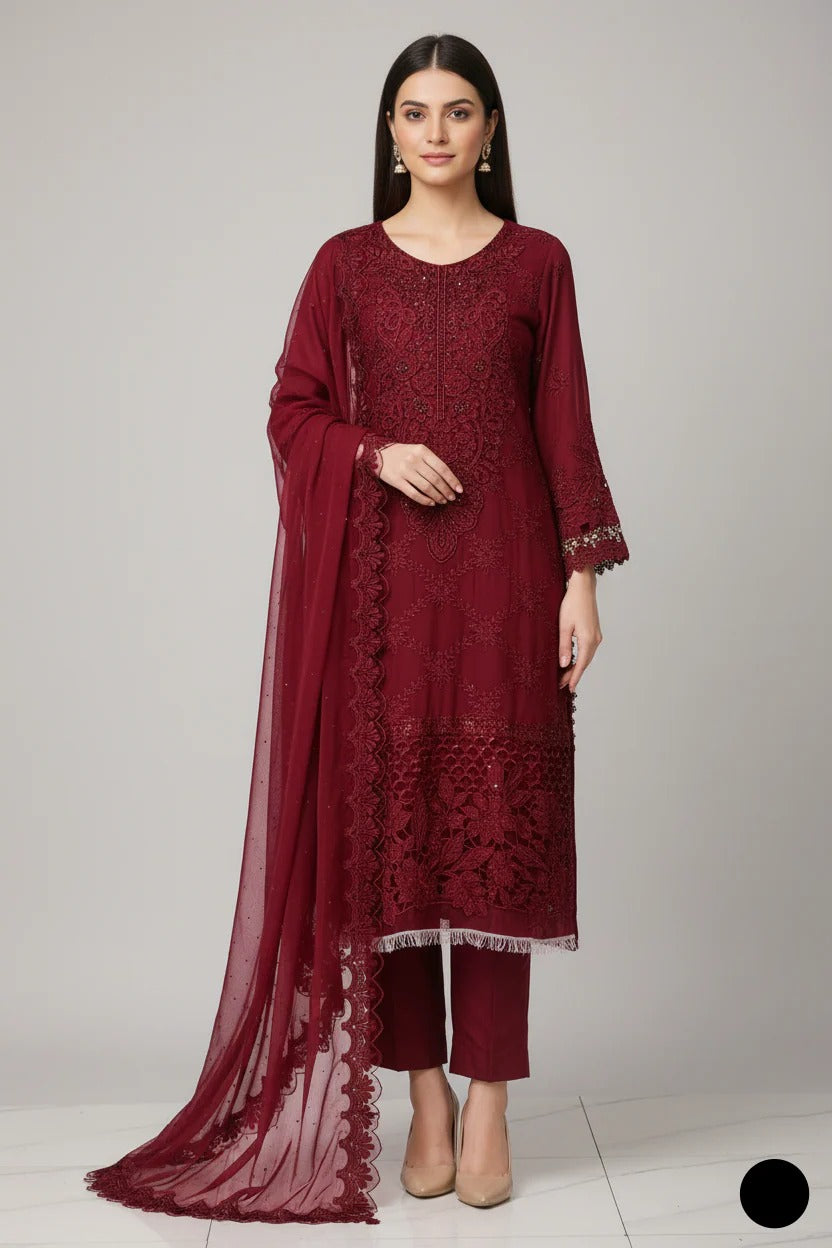 Restocked Luxury Chiffon A-Line 3PC Ready to Wear Formal Suit