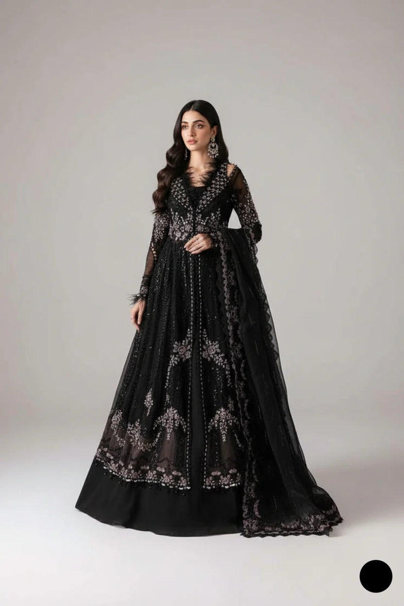 Restocked Royal Organza Open Long Frock 3PC Ready to Wear Formal Suit