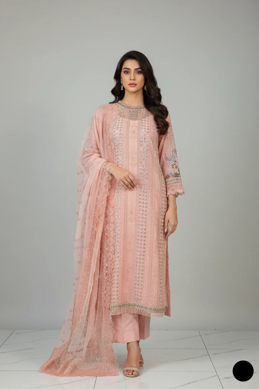 Luxury Chiffon Embroidered 3PC Ready to Wear Suit With Viscose Trouser