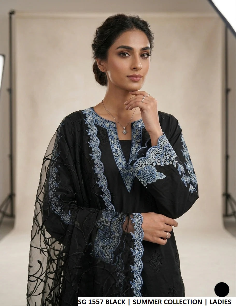Luxury Lawn A-Line 3PC Ready to Wear Suit With Soft Net Dupatta & Cotton Trouser