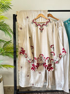 Andazbyunezafazeel - Sheesha Silk 3PC Embroidered Short Shirt Suit With Flared Sharara Pants (D-81)