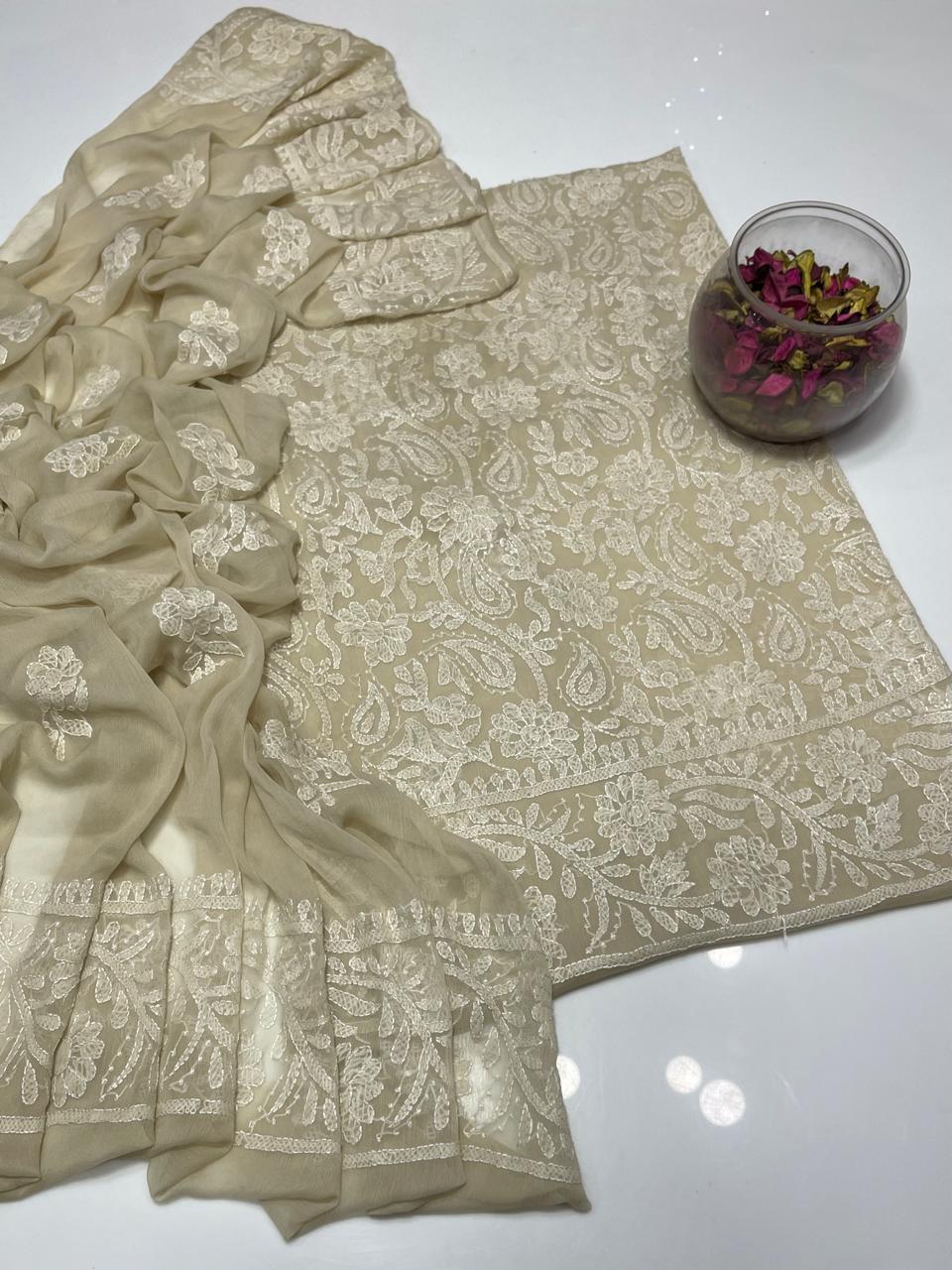Soft Crinkle Chiffon Chikankari 2PC Suit With Handmade Embroidered Dupatta