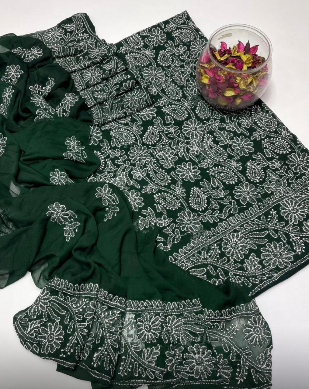 Soft Crinkle Chiffon Chikankari 2PC Suit With Handmade Embroidered Dupatta