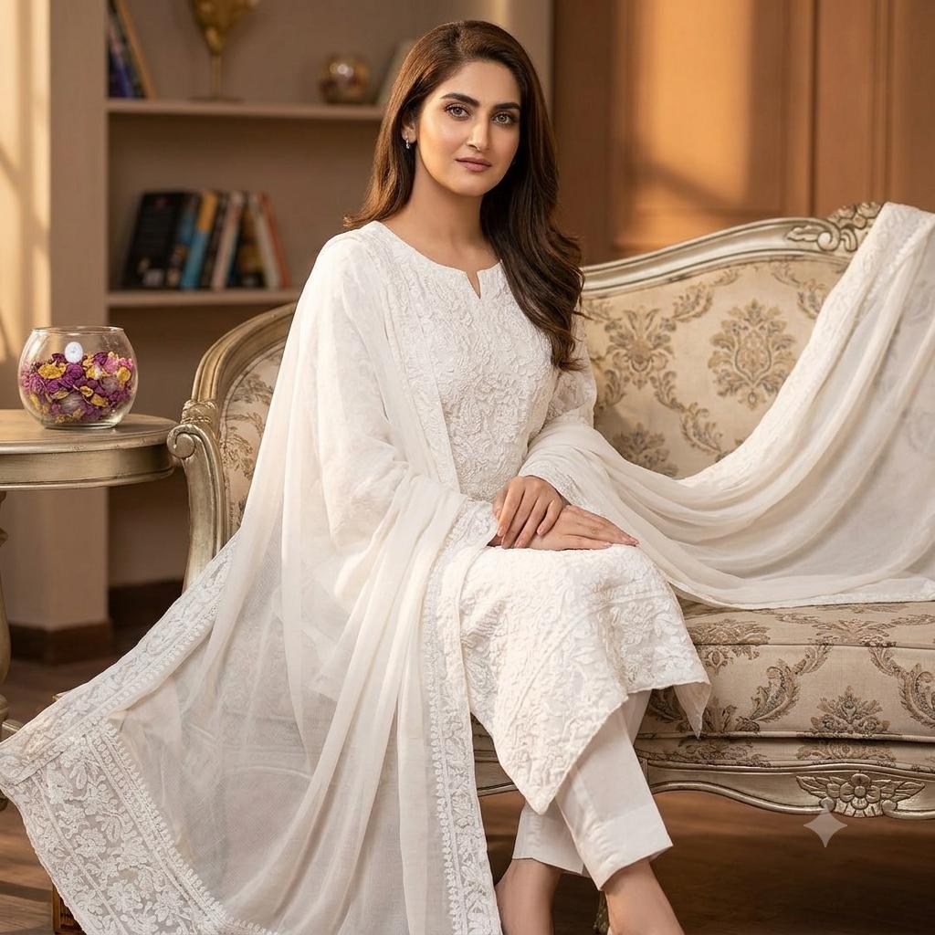 Soft Crinkle Chiffon Chikankari 2PC Suit With Handmade Embroidered Dupatta
