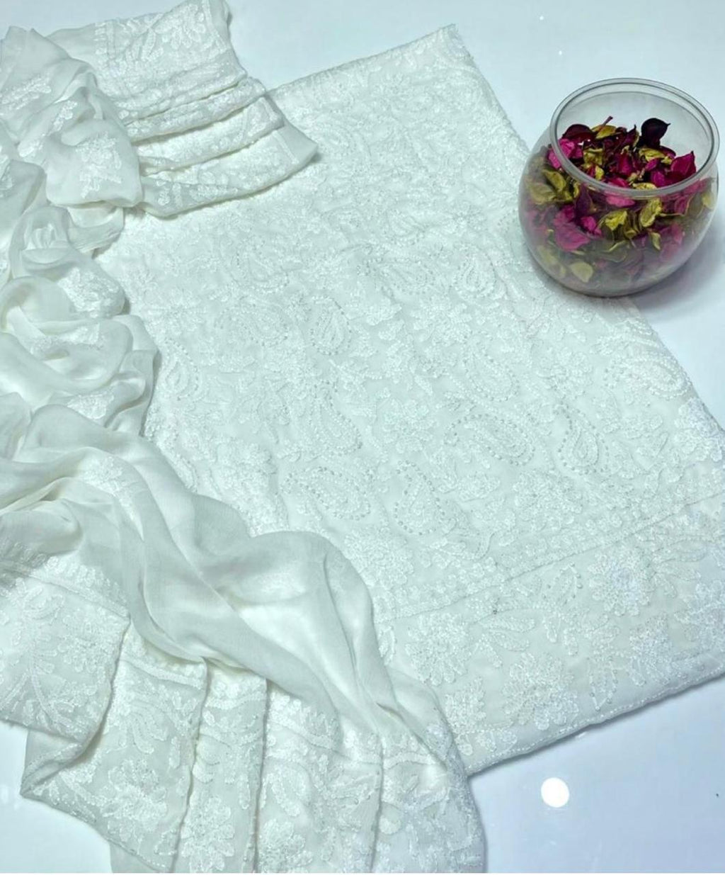 Soft Crinkle Chiffon Chikankari 2PC Suit With Handmade Embroidered Dupatta