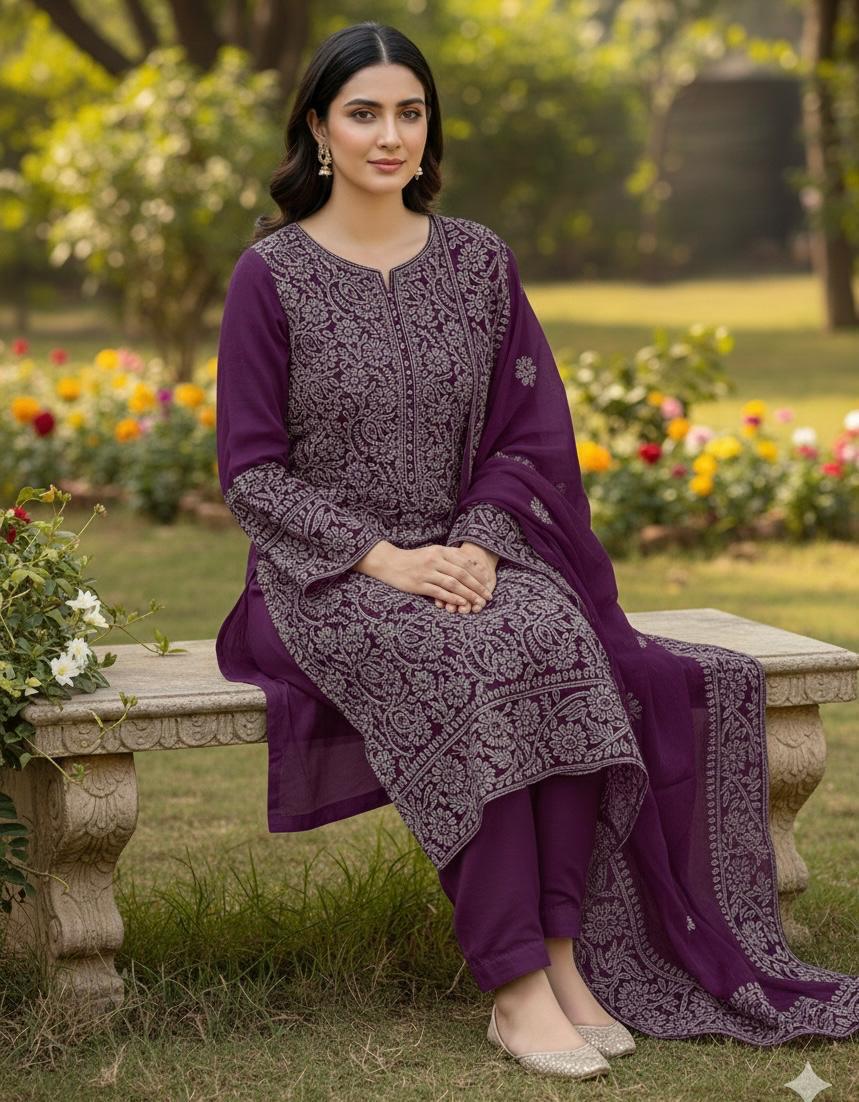 Soft Crinkle Chiffon Chikankari 2PC Suit With Handmade Embroidered Dupatta