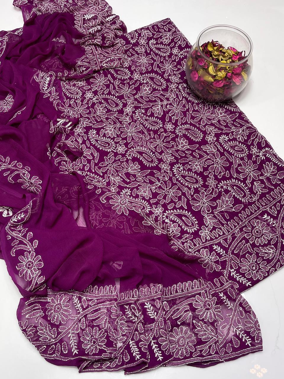 Soft Crinkle Chiffon Chikankari 2PC Suit With Handmade Embroidered Dupatta