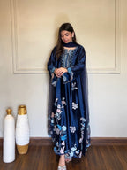 Luxury Russian Silk Embroidered 3PC Kaftan Set With Chiffon Dupatta & Silk Trouser