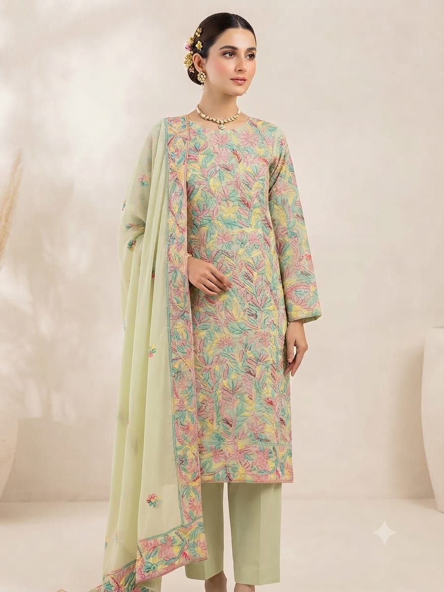 MALTI CHIKAN KARI FULL JAAL STYLISH COLLECTION – 2PC CHIFFON