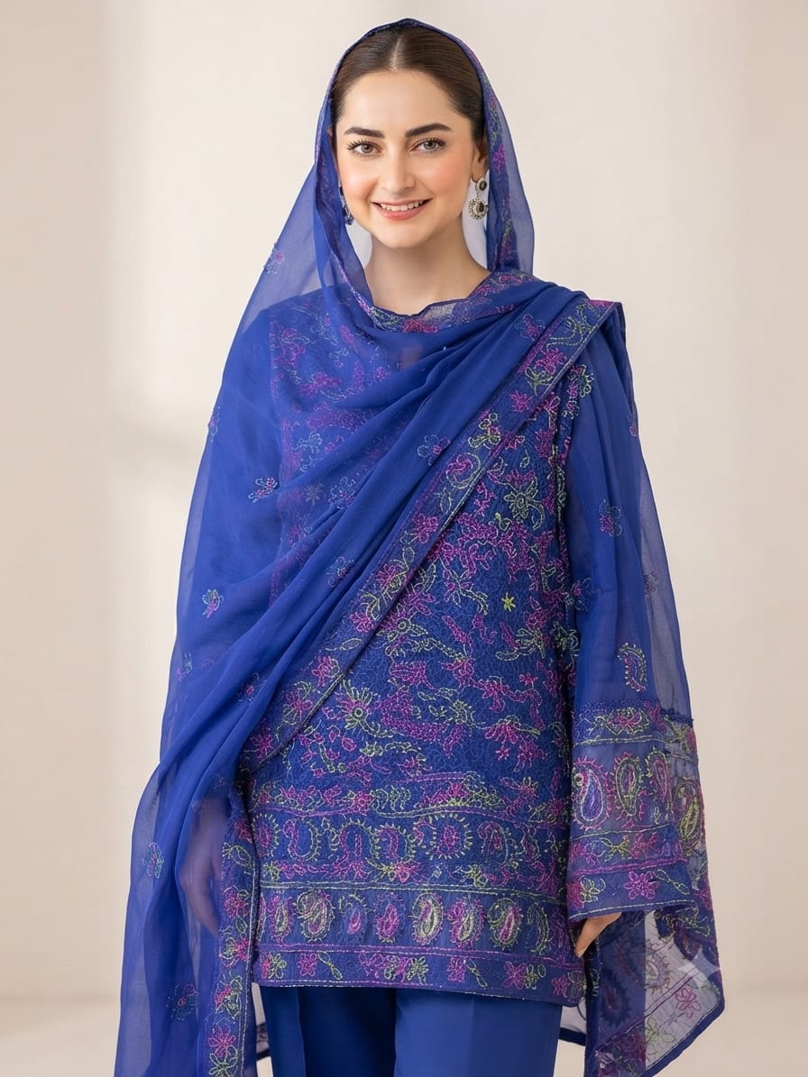 MALTI CHIKAN KARI FULL JAAL STYLISH COLLECTION – 2PC CHIFFON