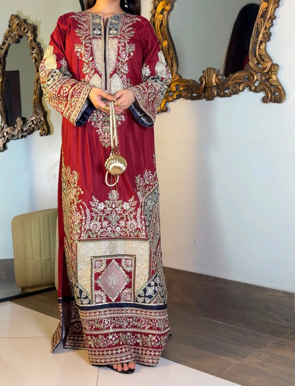 LUXURY HEAVY EMBROIDERED VISCOSE KAFTAAN SET – 2PC