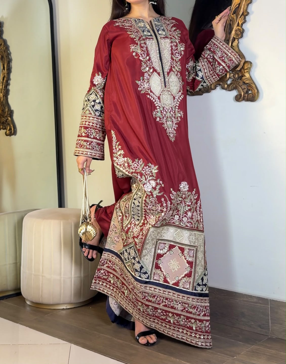 LUXURY HEAVY EMBROIDERED VISCOSE KAFTAAN SET – 2PC