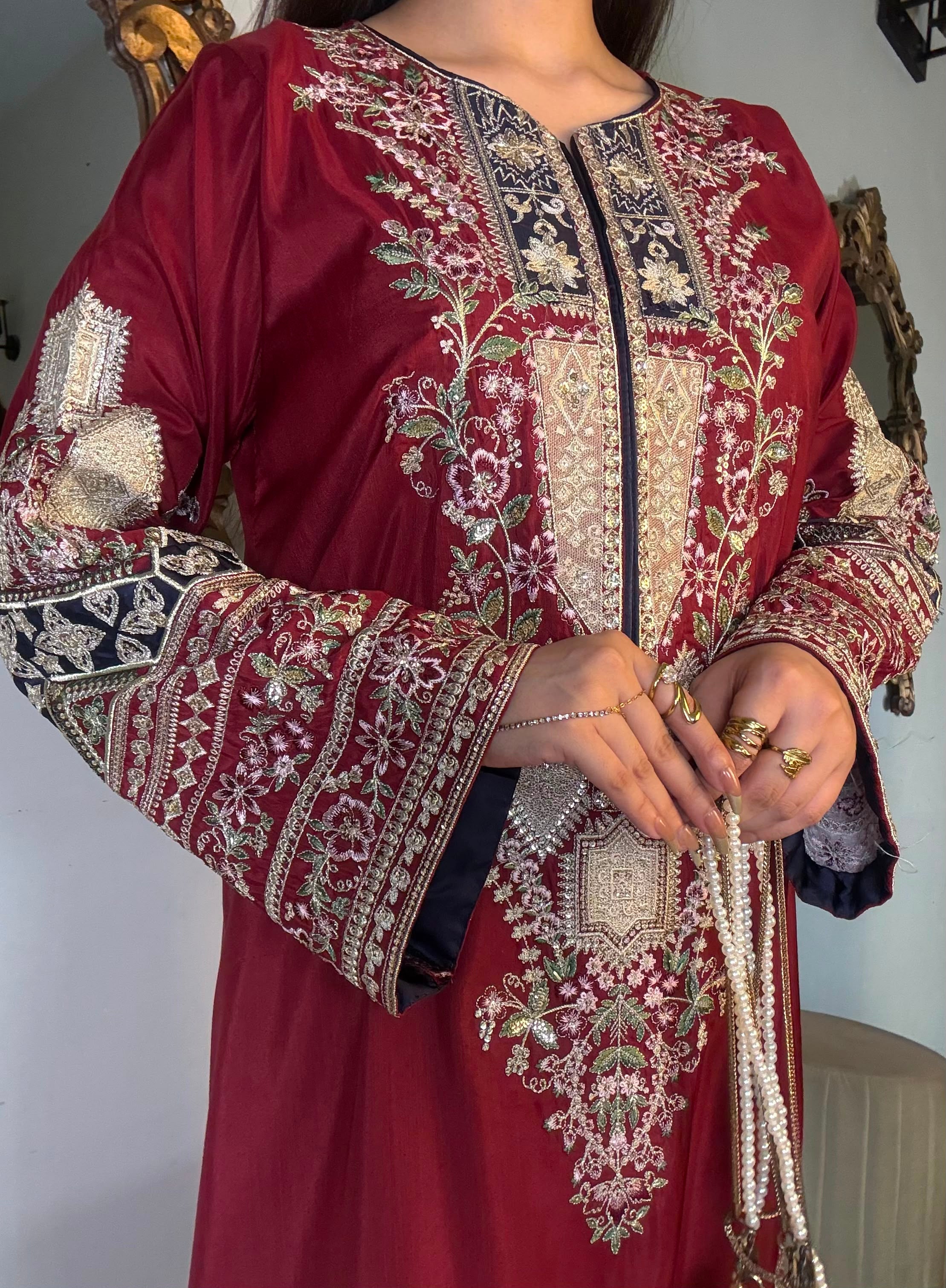 LUXURY HEAVY EMBROIDERED VISCOSE KAFTAAN SET – 2PC