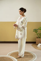 CREAM VILA EMBROIDERY PREMIUM COLLECTION – 2PC (SHORT SHIRT & PLAZO)