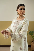 CREAM VILA EMBROIDERY PREMIUM COLLECTION – 2PC (SHORT SHIRT & PLAZO)