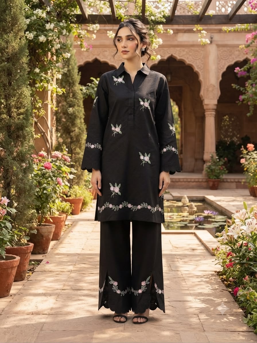 Premium Embroidered Solid Co-Ords