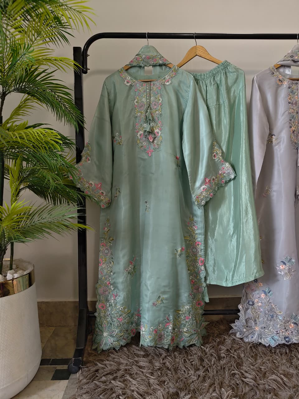 3-Piece Luxury Stitched Suit (Kaftan + Dupatta + Trouser)