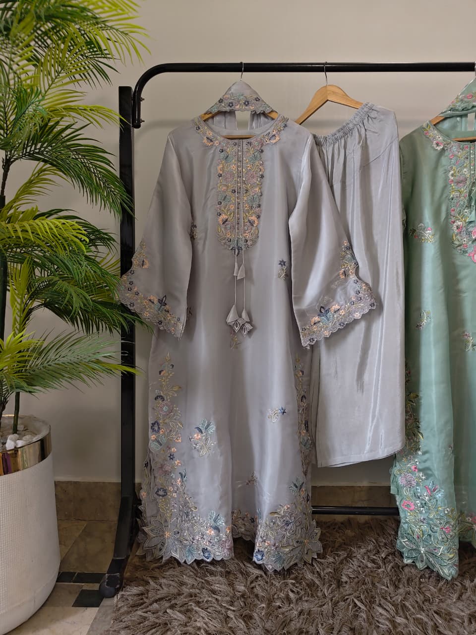 3-Piece Luxury Stitched Suit (Kaftan + Dupatta + Trouser)