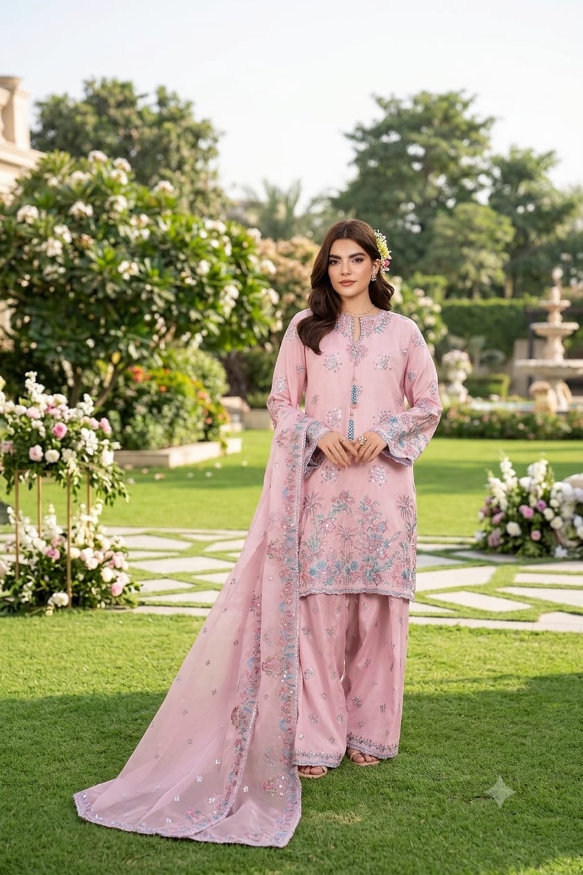 ELEGANT INDIAN SILK HEAVY EMBROIDERED 3PC