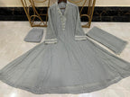 LUXURY EMBROIDERED & PEARL WORK CHIFFON FROCK 3PC