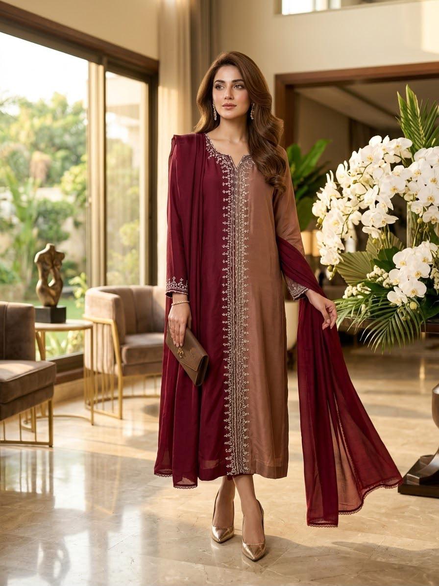 LUXURY 2-TONE RAW SILK 3PC SUIT