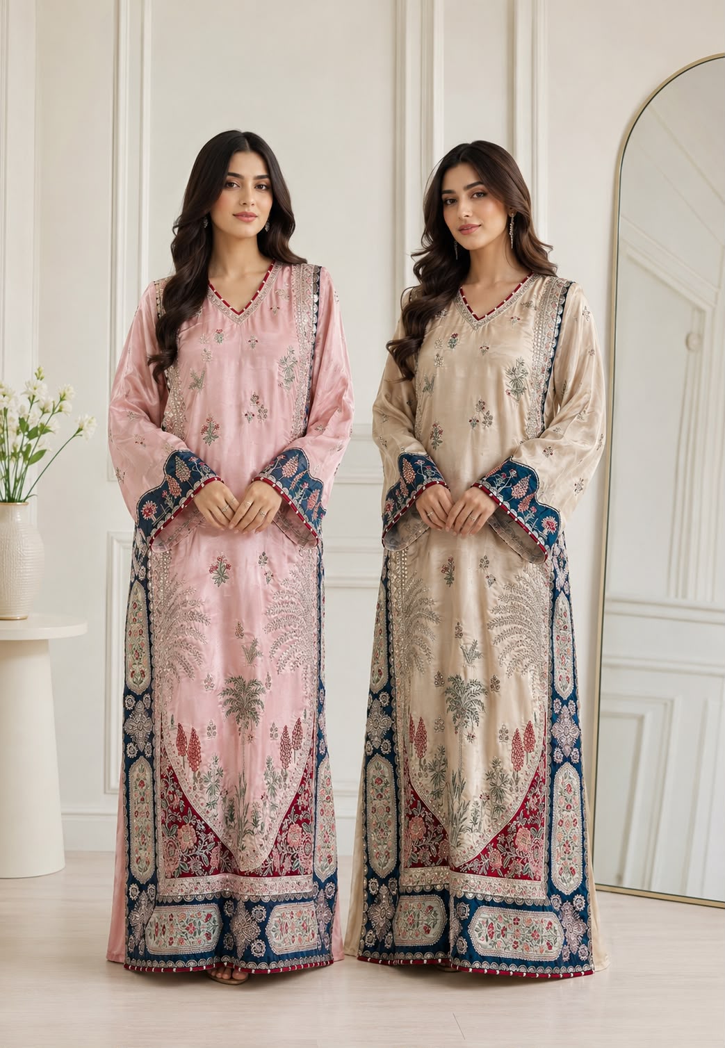 LUXURY EMBROIDERED & APPLIQUE SILK 3PC