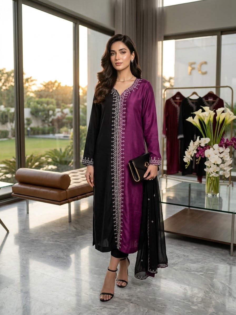 LUXURY 2-TONE RAW SILK 3PC SUIT