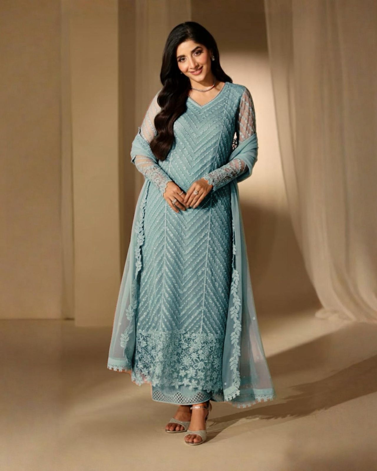 LUXURY SEQUIEN EMBROIDERED BAMBER CHIFFON 3PC