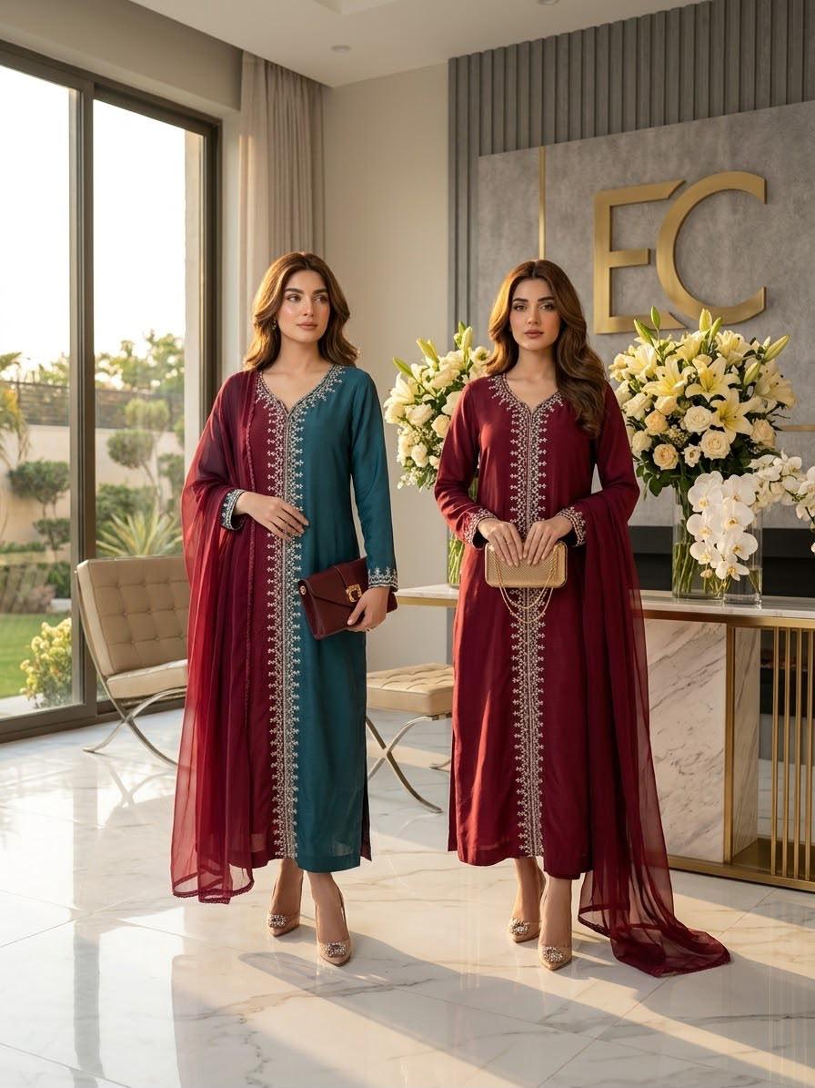 LUXURY 2-TONE RAW SILK 3PC SUIT