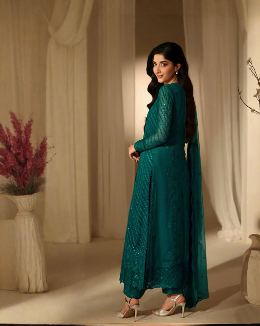 LUXURY SEQUIEN EMBROIDERED BAMBER CHIFFON 3PC