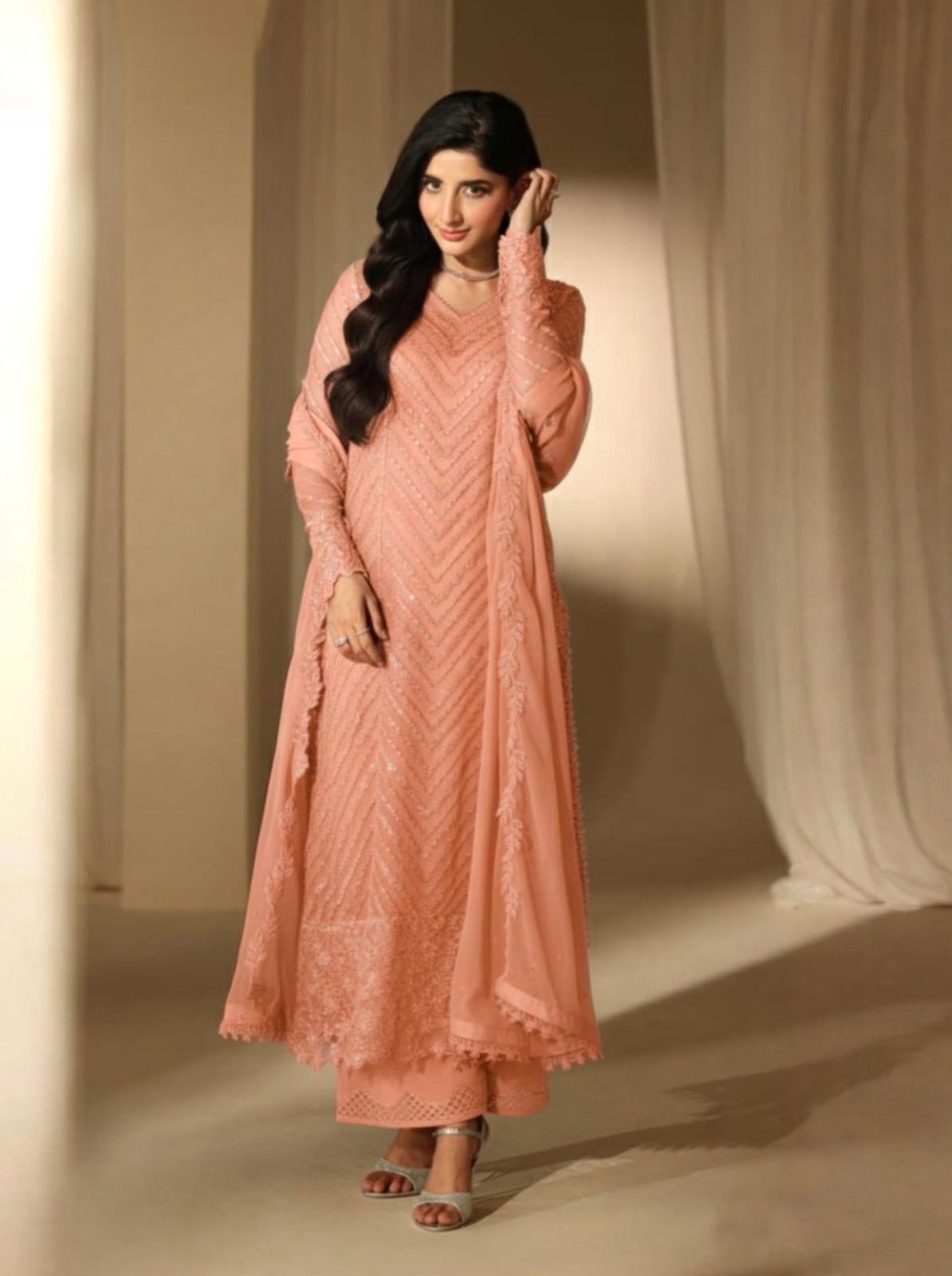 LUXURY SEQUIEN EMBROIDERED BAMBER CHIFFON 3PC