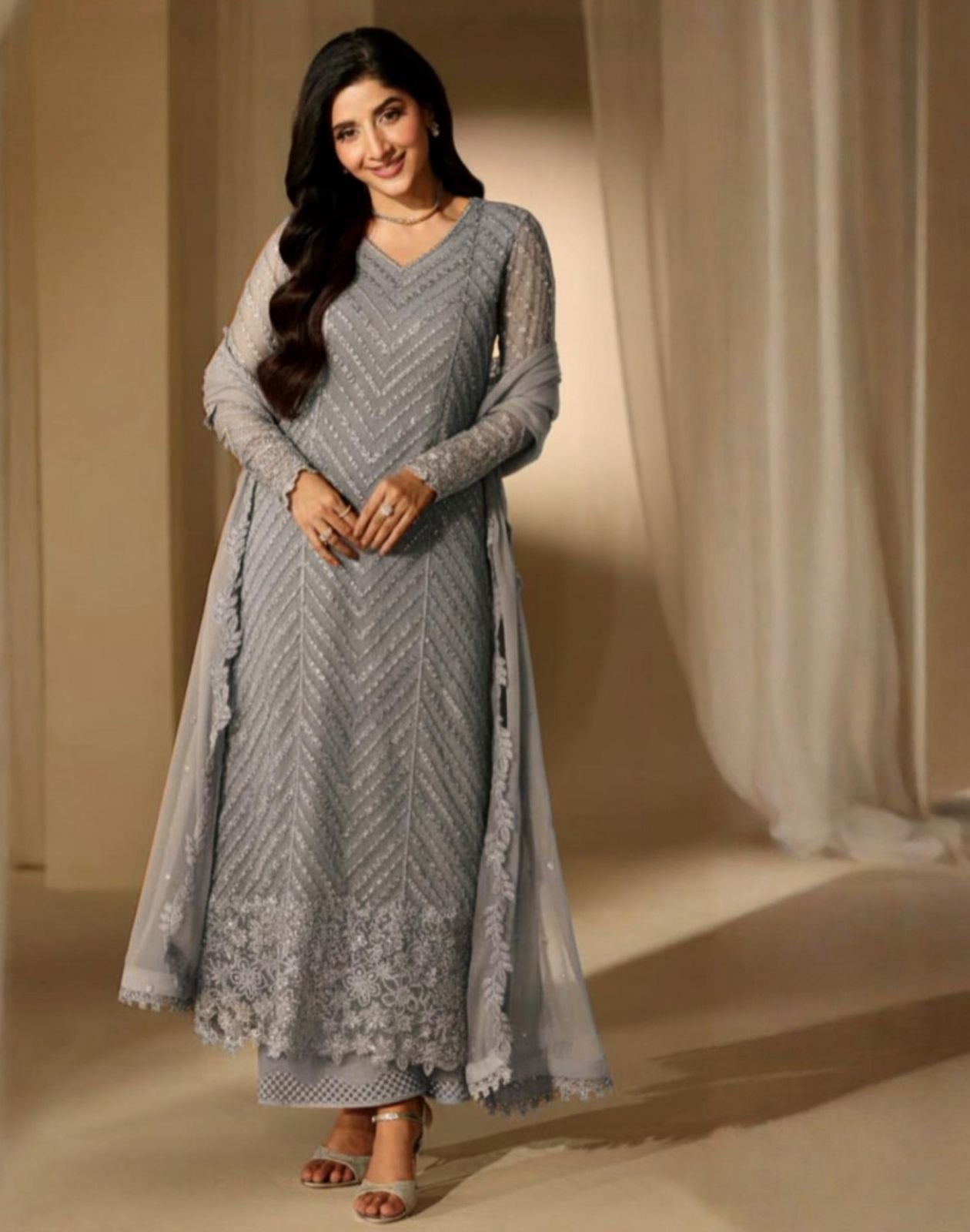 LUXURY SEQUIEN EMBROIDERED BAMBER CHIFFON 3PC