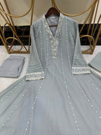 LUXURY EMBROIDERED & PEARL WORK CHIFFON FROCK 3PC