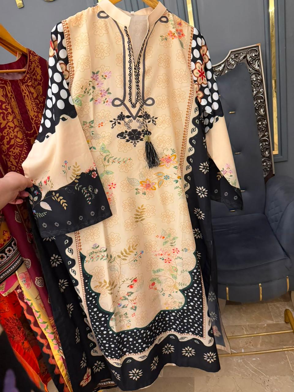 SWISS SILK PRINTED KAFTAN 2PC