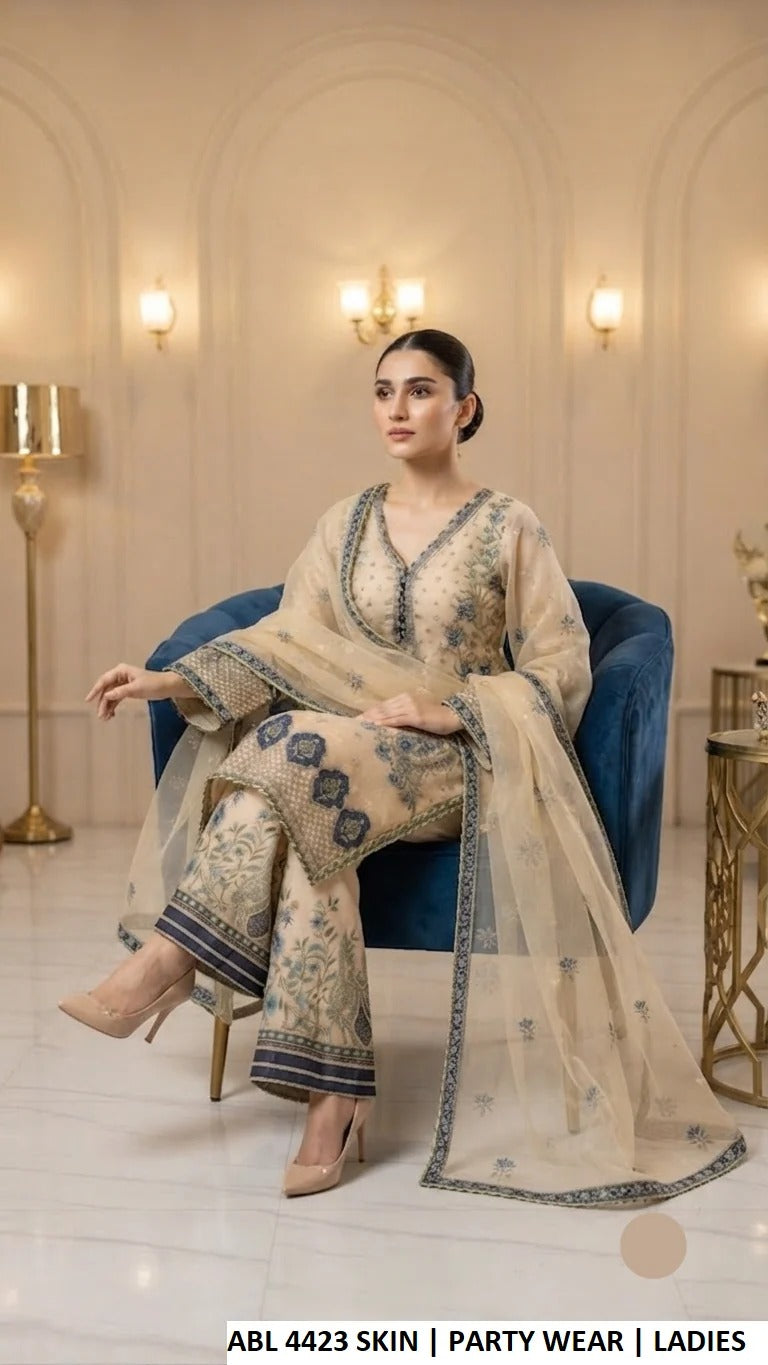 LUXURY CHIFFON STRAIGHT SHIRT WITH PLAZO 3PC