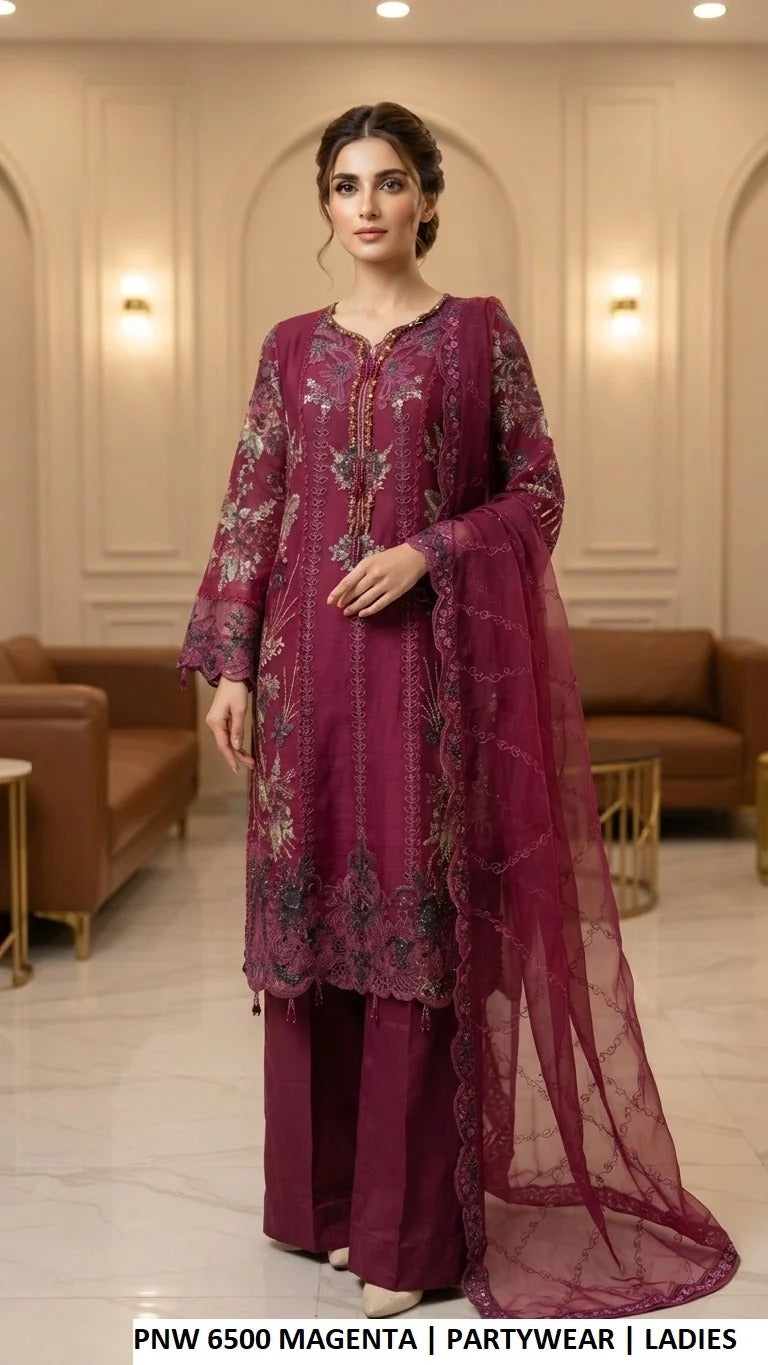 LUXURY CHIFFON STRAIGHT SHIRT WITH PLAZO 3PC