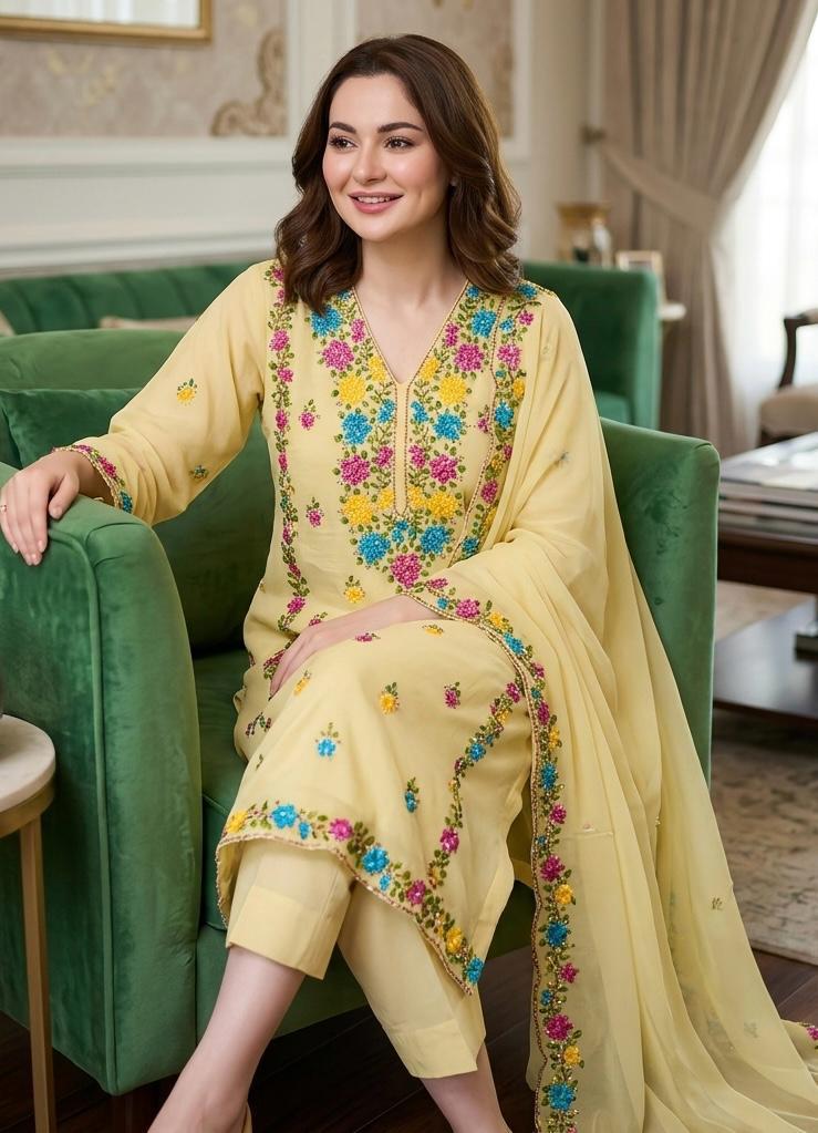 EMBROIDERED LAWN 3PC SUIT WITH RIBBON WORK