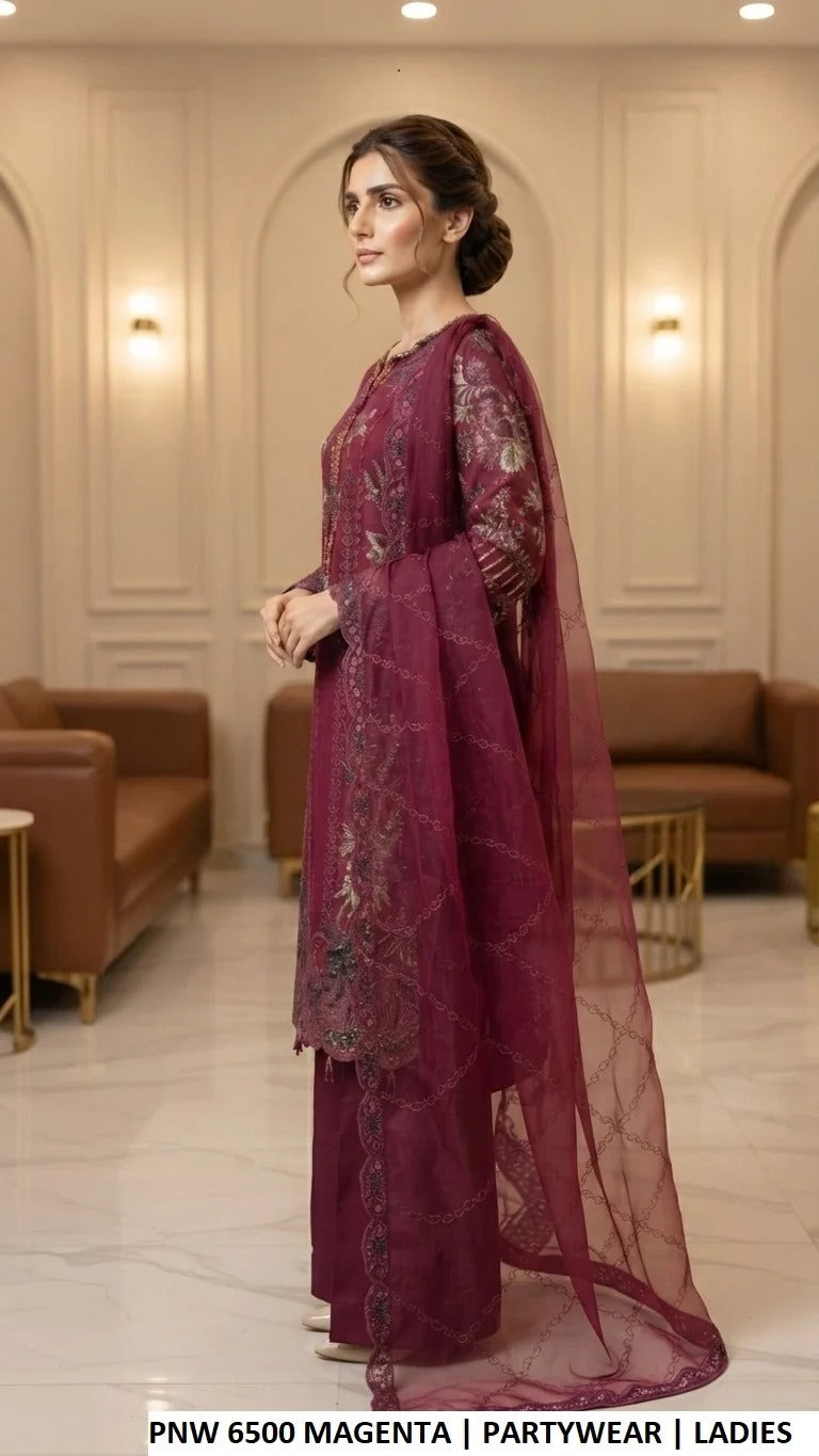 LUXURY CHIFFON STRAIGHT SHIRT WITH PLAZO 3PC