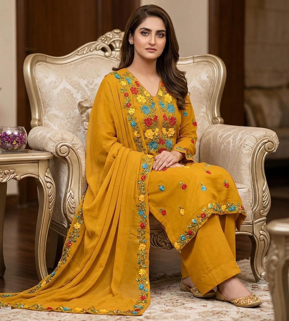 EMBROIDERED LAWN 3PC SUIT WITH RIBBON WORK