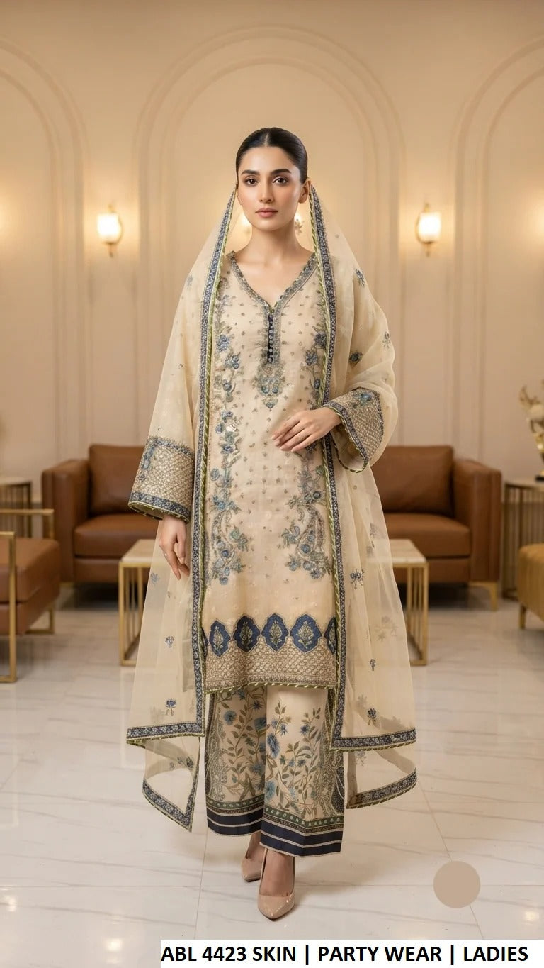 LUXURY CHIFFON STRAIGHT SHIRT WITH PLAZO 3PC
