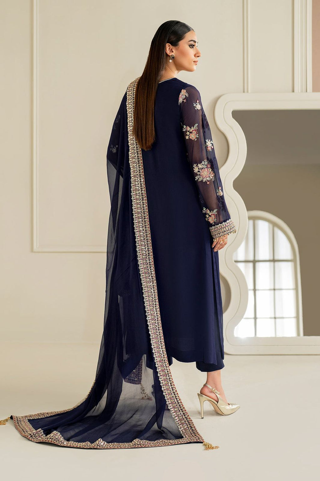 LUXURY EMBROIDERED CHIFFON 3PC (NAVY BLUE)