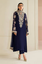 LUXURY EMBROIDERED CHIFFON 3PC (NAVY BLUE)