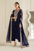 LUXURY EMBROIDERED CHIFFON 3PC (NAVY BLUE)