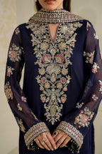 LUXURY EMBROIDERED CHIFFON 3PC (NAVY BLUE)