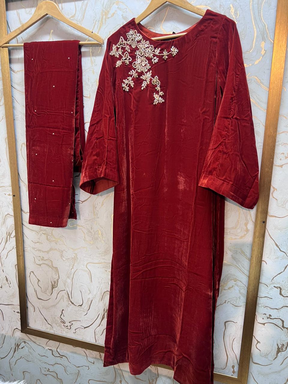 LULUSAR INSPIRED LUXURY EMBELLISHED VELVET KAFTAN 2PC