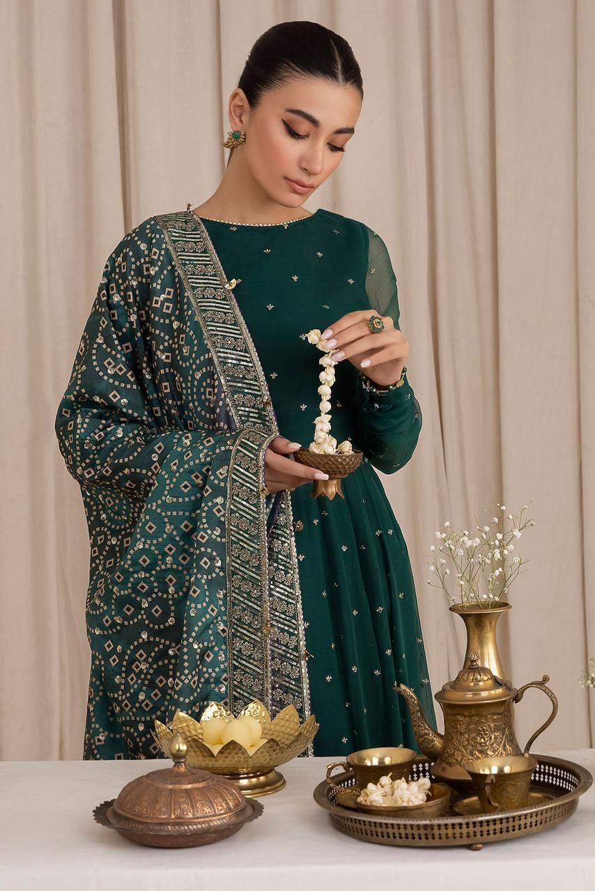 LUXURY EMBROIDERED CHIFFON FROCK 3PC SET